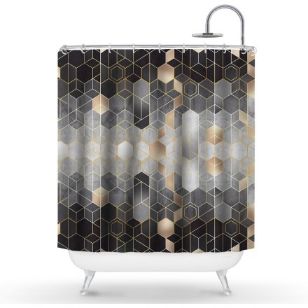 Σκουρόχρωμο μοτίβο με εξάγωνο Κουρτίνα Μπάνιου