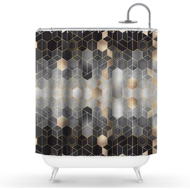 Κουρτίνα Μπάνιου Σκουρόχρωμο μοτίβο με εξάγωνο