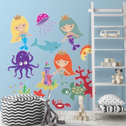 Πριγκίπισσες γοργόνες στον βυθό Mini pack Αυτοκόλλητο Τοίχου