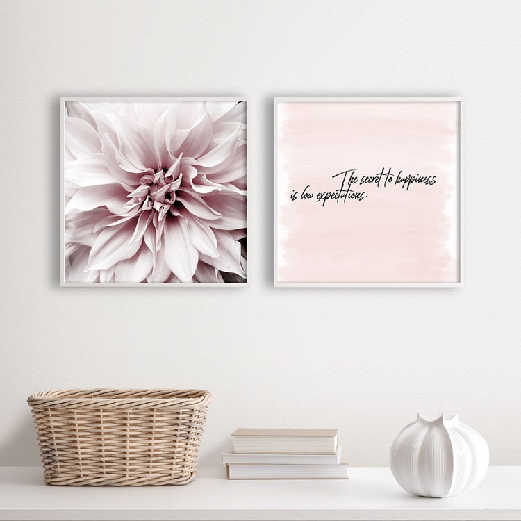 Gallery Wall σε Καμβά Pink flower & quotes