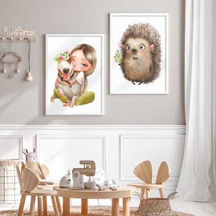 Στιγμές κοριτσιού με ζωάκια Gallery Wall σε Καμβά