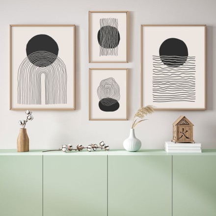 Μαύρος κύκλος και γραμμές Gallery Wall σε Καμβά