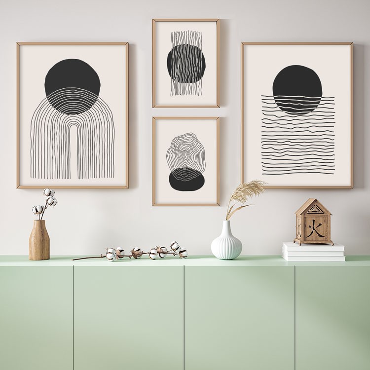 Gallery Wall σε Καμβά Μαύρος κύκλος και γραμμές