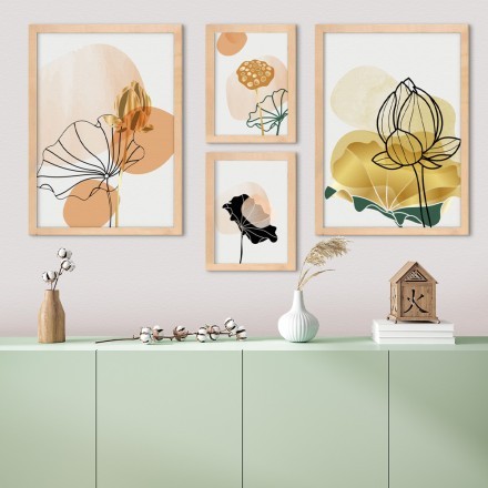 Γραμμικά λουλούδια σε παστέλ τόνους Gallery Wall σε Καμβά