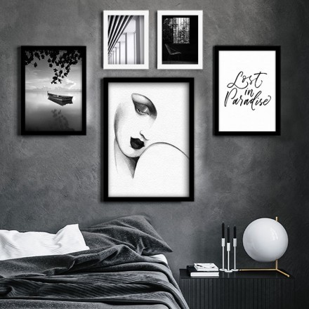 Ασπρόμαυροι συνδυασμοί Gallery Wall σε Καμβά