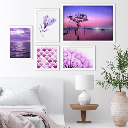 Μοβ σύνθεση σχεδίων Gallery Wall σε Καμβά