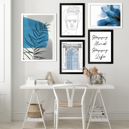 Γαλανόλευκη τέχνη Gallery Wall σε Καμβά