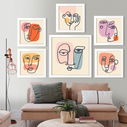 Minimal abstract faces Gallery Wall σε Καμβά
