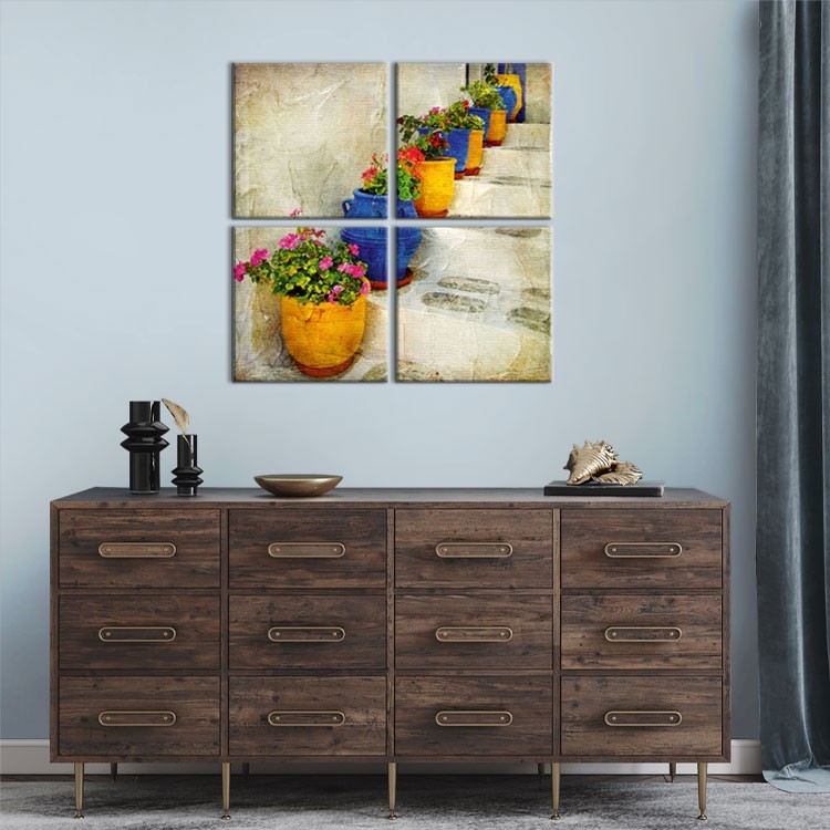 Multi Panel Πίνακας Γλάστρες με γεράνια