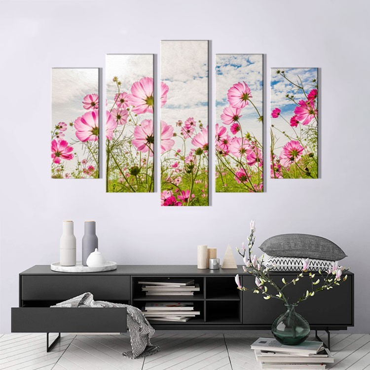 Multi Panel Πίνακας Ροζ Λουλούδια