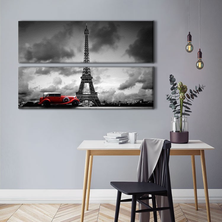 Multi Panel Πίνακας Kόκκινο αυτοκίνητο, Πύργος του Άιφελ