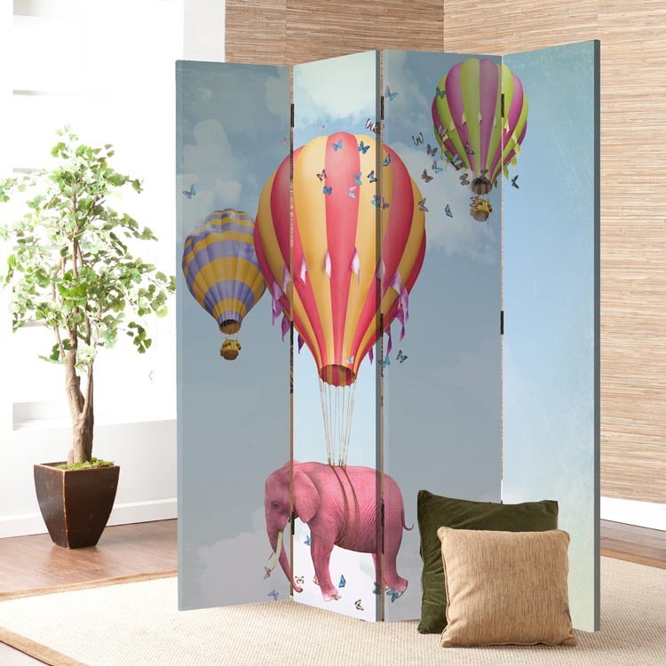 Παραβάν Ροζ ελεφαντάκι σε αερόστατο