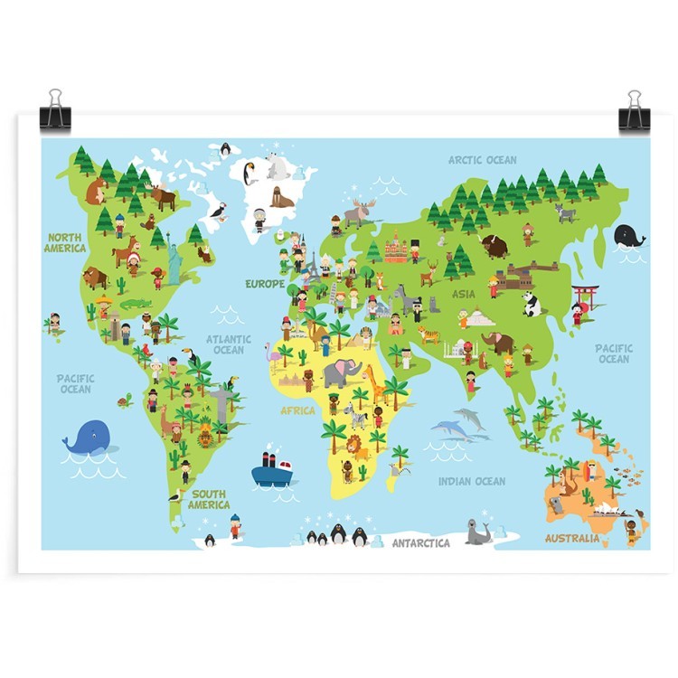 Πόστερ Παιδικός παγκόσμιος χάρτης