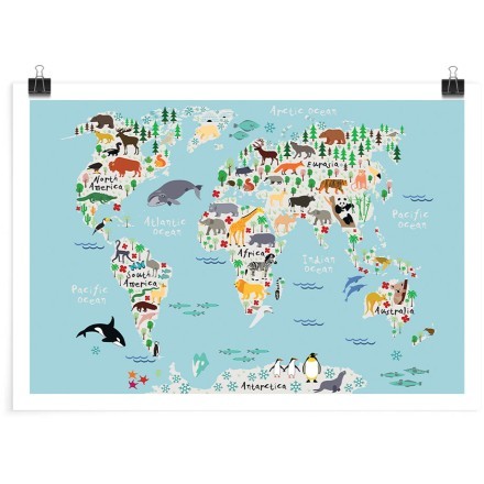Παγκόσμιος χάρτης με ζωάκια Πόστερ