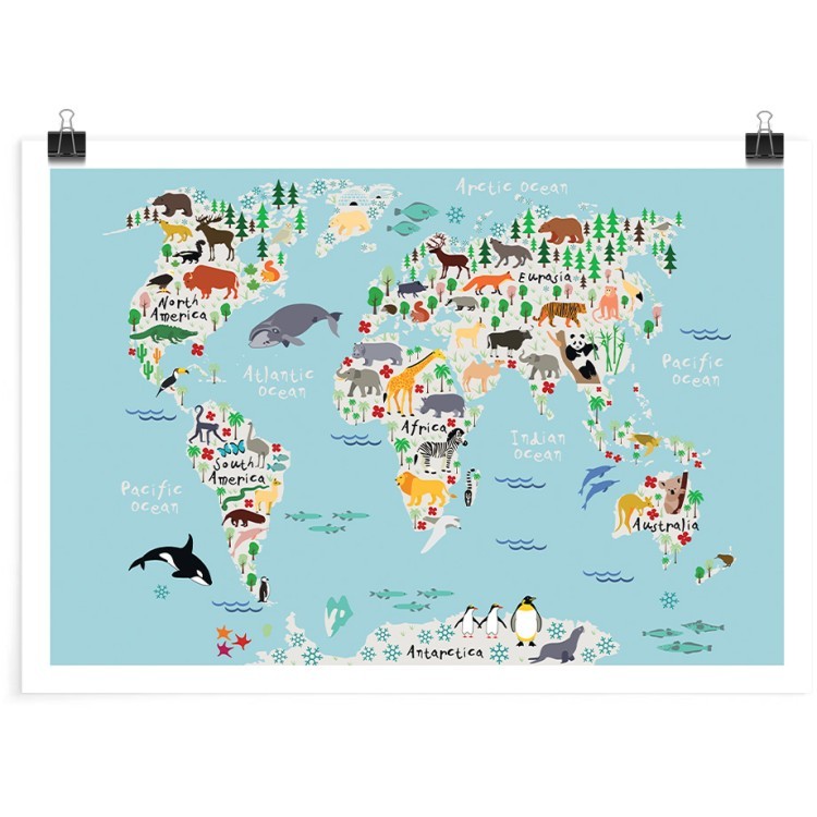 Πόστερ Παγκόσμιος χάρτης με ζωάκια