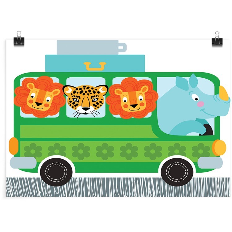 Πόστερ Πράσινο λεωφορείο με ζώα