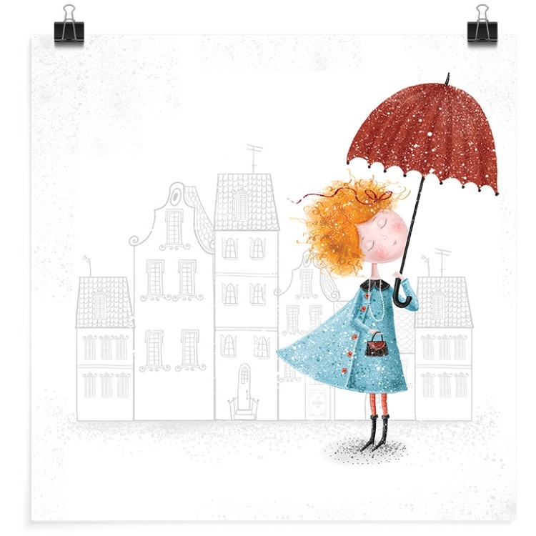 Πόστερ Κοριτσάκι με κόκκινη ομπρέλα