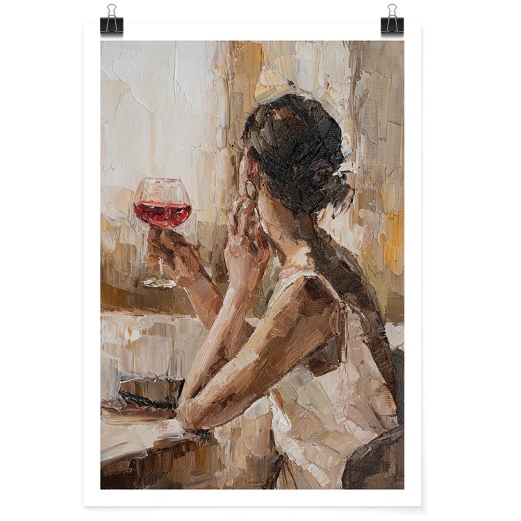 Πόστερ Κοπέλα με ποτήρι κόκκινο κρασί