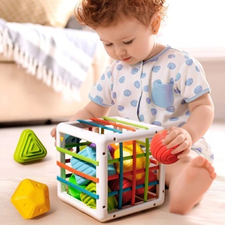 Cubo Εκπαιδευτικό Παιχνίδι Montessori Για Μωρά 6+ Μηνών Σετ 7 Τεμαχίων 14x14x14cm Παιδικά