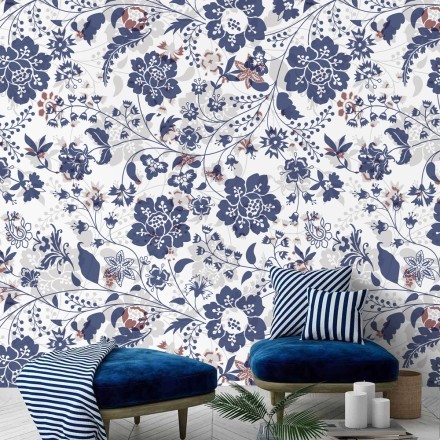 Blue Floral Ταπετσαρία Τοίχου