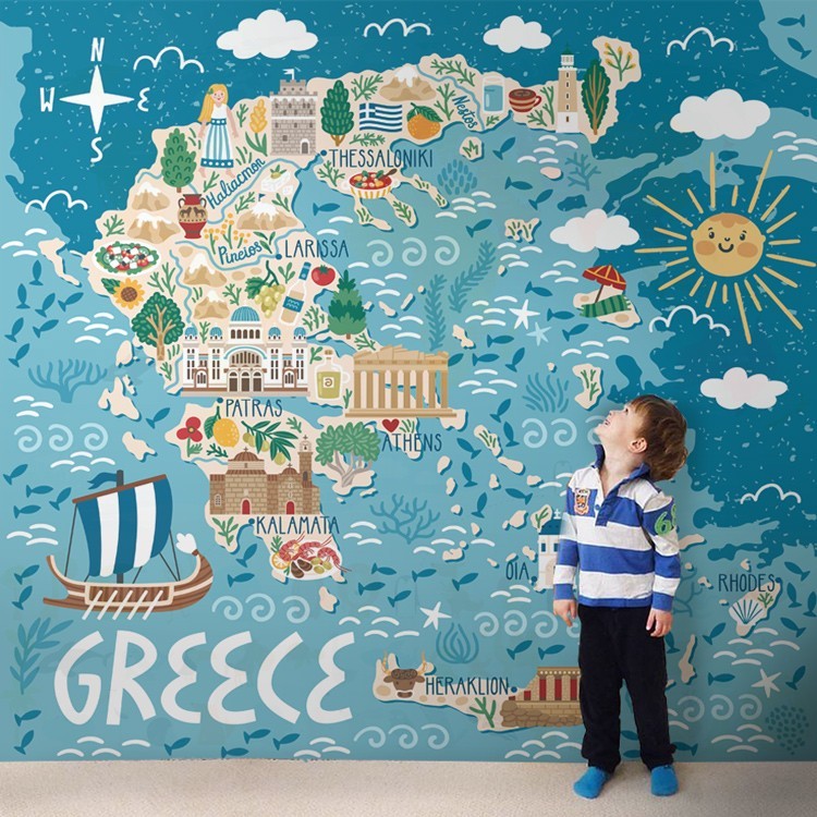 Ταπετσαρία Τοίχου Ελληνικός Χάρτης