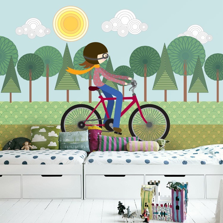 Ταπετσαρία Τοίχου Κορίτσι με Ποδήλατο