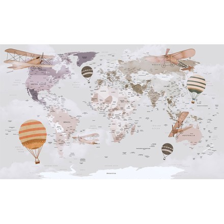 Χάρτης της γης με αεροπλάνα και αερόστατα