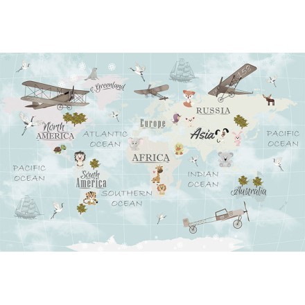 Παγκόσμιος χάρτης με ζωάκια και αεροπλάνα