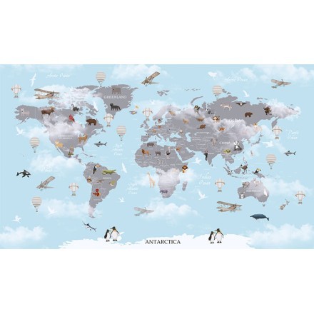 Γκρι χάρτης με σύννεφα και ζώα