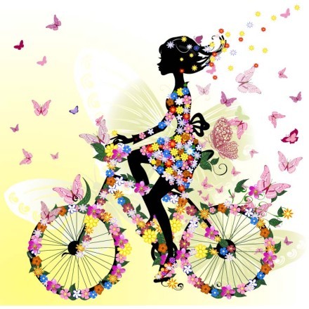 Κορίτσι από λουλούδια σε ποδήλατο