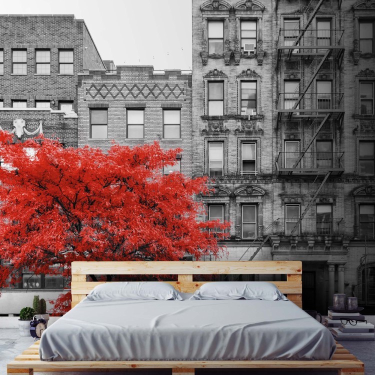 Ταπετσαρία Τοίχου Κόκκινο δέντρο σε χωριό της Νέας Υόρκης
