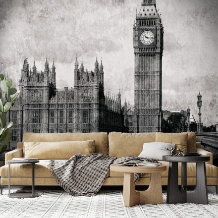 Ασπρόμαυρο Ρολόι του Big Ben Ταπετσαρία Τοίχου