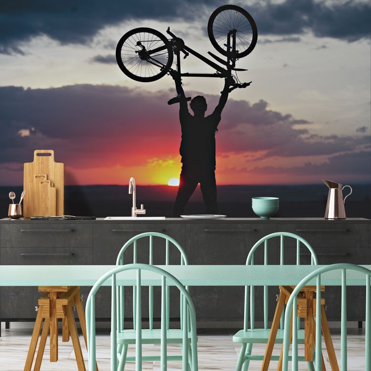 Ταπετσαρία Τοίχου Ποδηλάτης στο ηλιοβασίλεμα