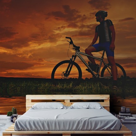 Ποδηλάτης στο ηλιοβασίλεμα Ταπετσαρία Τοίχου