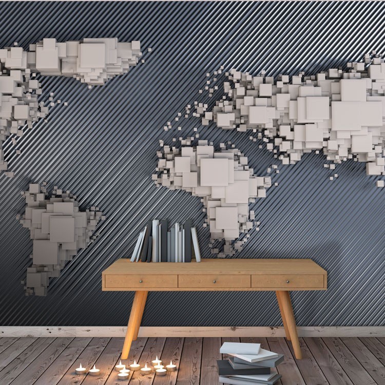 Ταπετσαρία Τοίχου Παγκόσμιος χάρτης με κύβους