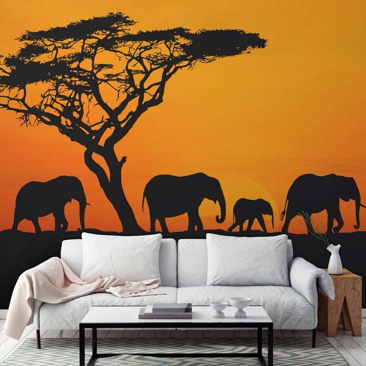 Ταπετσαρία Τοίχου Ελέφαντες στην Αφρική
