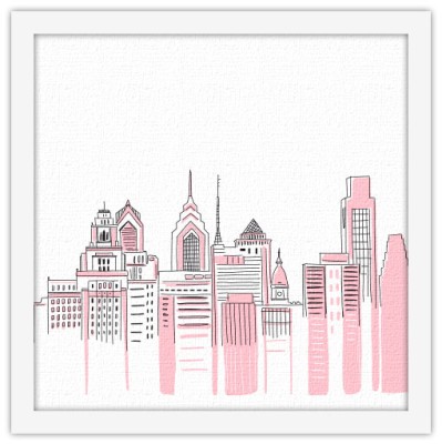Ροζ σκίτσο Ουρανοξυστών, Πόλεις – Ταξίδια, Πίνακες σε καμβά, 40 x 40 εκ. (51502)