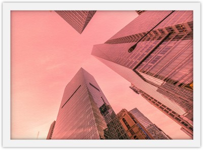 Ουρανοξύστες σε ροζ φόντο, Πόλεις – Ταξίδια, Πίνακες σε καμβά, 30 x 20 εκ. (51497)
