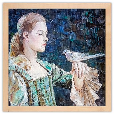 Γυναίκα εκπαιδεύει πουλί, Ζωγραφική, Πίνακες σε καμβά, 40 x 40 εκ. (51402)