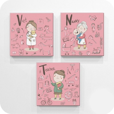 Επαγγέλματα ροζ φόντο, Παιδικά, Mini Set καμβάς, 25 x 25 εκ.