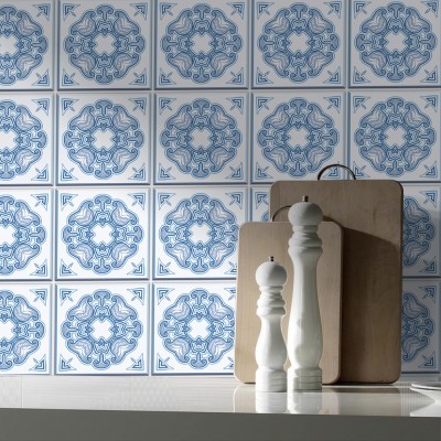 Abstract azulejo μοτίβο γαλάζιο μοτίβο, Backsplash, Αυτοκόλλητα πλακάκια, 30 x 120 εκ.