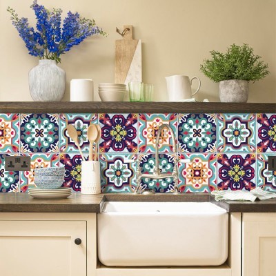 Houseart Contrast retro μοτίβο πολύχρωμο, Backsplash, Αυτοκόλλητα πλακάκια, 30 x 120 εκ.