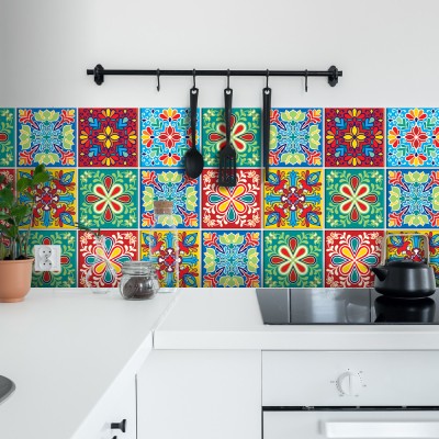 Houseart - ΣΗΜΑΝΤΙΚΟ: Σε περίπτωση διαφοράς τιμής από το κατάστημα ισχύει παντα και μόνο η τιμή του καταστήματος Πολύχρωμο ανατολικό μοτίβο, Backsplash, Αυτοκόλλητα πλα