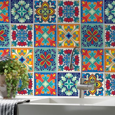 Houseart - ΣΗΜΑΝΤΙΚΟ: Σε περίπτωση διαφοράς τιμής από το κατάστημα ισχύει παντα και μόνο η τιμή του καταστήματος Πολύχρωμο ιταλικό floral μοτίβο, Backsplash, Αυτοκόλλητ