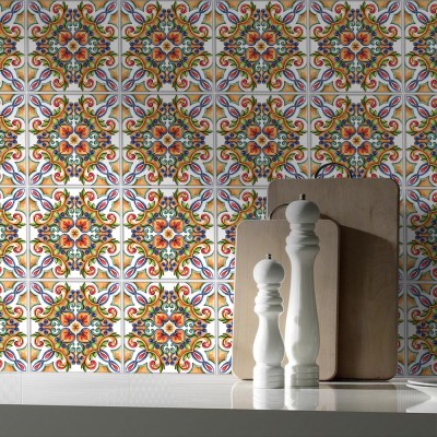 Πολύχρωμο συμμετρικό μοτίβο, Backsplash, Αυτοκόλλητα πλακάκια, 30 x 120 εκ. (50427)