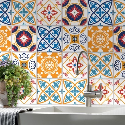 Houseart Πολύχρωμο πορτογαλικό μοτίβο, Backsplash, Αυτοκόλλητα πλακάκια, 30 x 120 εκ.