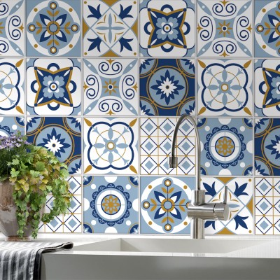 Πορτογαλικό azulejos μοτίβο, Backsplash, Αυτοκόλλητα πλακάκια, 30 x 120 εκ. (50420)