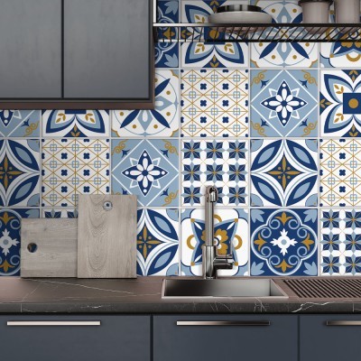 Πορτογαλικό azulejos μοτίβο, Backsplash, Αυτοκόλλητα πλακάκια, 30 x 120 εκ. (50419)