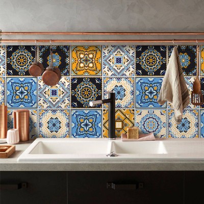 Πολύχρωμο mandala μοτίβο, Backsplash, Αυτοκόλλητα πλακάκια, 30 x 120 εκ.