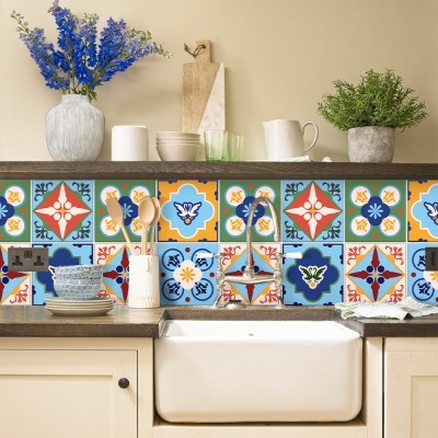 Houseart Πολύχρωμο μοτίβο Λισαβόνα, Backsplash, Αυτοκόλλητα πλακάκια, 30 x 120 εκ.